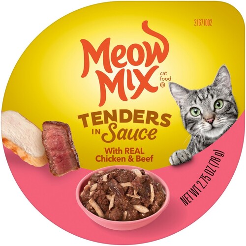 야옹 믹스 텐더 소스와 실제 닭고기 쇠고기 습식 고양이 사료