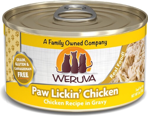 그레이비 곡물이 들어있지 않은 통조림 고양이 사료를 넣은 Weruva Paw Lickin 치킨
