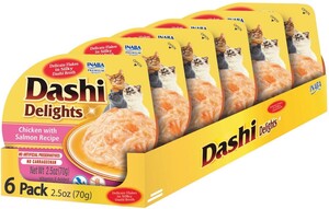 Inaba Dashi는 국물 고양이 사료 토핑에 연어 맛 비트를 곁들인 닭고기 요리를 선보입니다.