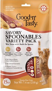 Good n Tasty Savory Spoonables 삼중 맛 버라이어티 팩 핥을 수 있는 고양이 간식 짜낼 수 있는 튜브 15개
